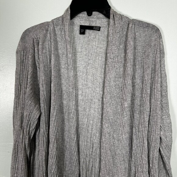 Eileen Fisher Sweater Women Large Crinkle Sheer Open Front Italian Yarn Cardigan - Picture 4 of 7